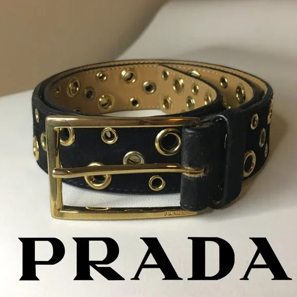 Black & Gold Grommet Suede πππππ Belt - Picture 1 of 10